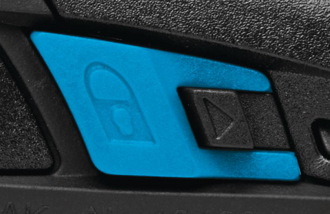 You can prevent unintentional blade activity by activating the small blue blade lock. Simply press against the pictured lock to protect yourself from injury whenever your knife is stationary.
